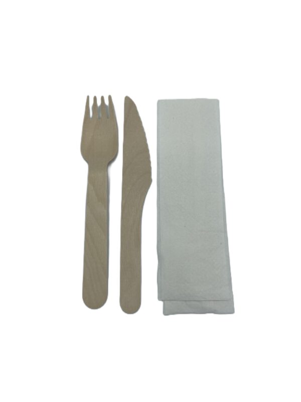 Holz Besteck-Set Messer,Gabel & Serviette – Bild 2
